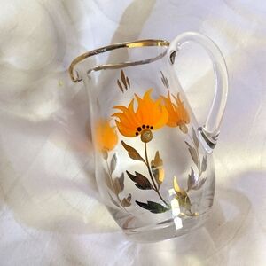 Vintage glass hand painted mini glass pitcher